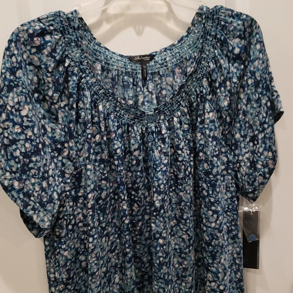 Long Blouse Tunic Womens Plus 1X or 2X Blue Print - Picture 1 of 9